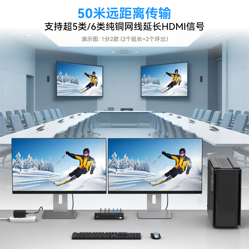 Vpfet hdmi网线延长器一分二四八口分配延长高清1080p转RJ45网络POC单边供电1分2/4/8单网线传输器 - 图1