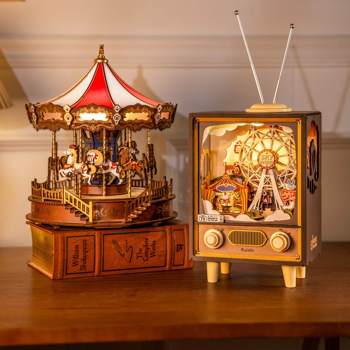 rolife若来日落游乐园八音盒diy手工音乐盒拼装积木生日礼物,淘宝优惠券,粉丝福利购,淘宝优惠卷