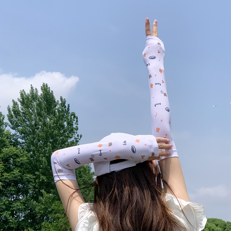 冰丝袖套女防晒紫外线夏季薄冰袖护臂手套时尚开车骑行神器ins潮 - 图1