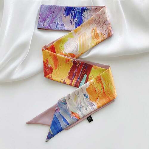 丝巾腰带女2026新款复古油画小长条发带高级感绑包包搭配衬衫细窄 - 图0