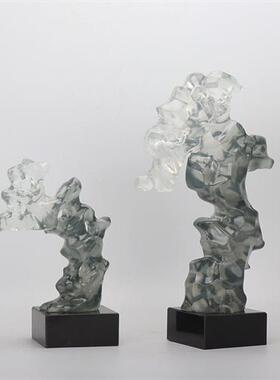 新中式透明树脂假山雕塑艺术品摆件展示厅玄关酒店大堂走廊装饰品