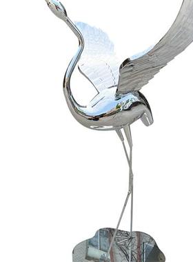 不锈钢雕塑定制仙鹤镜面售楼处水池草坪装饰火烈鸟白鹭摆件玻璃钢