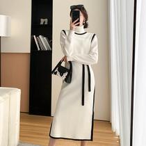 European Station Falls new trendy classic style Collage Knit Over Knee Long Skirt with great coat name Yuanyi Liondress