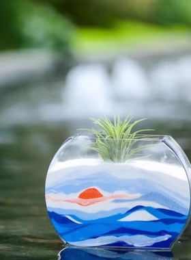 高端沙龙活动沙画瓶手工diy材料凤梨日落绿洲流沙画玻璃创意摆件