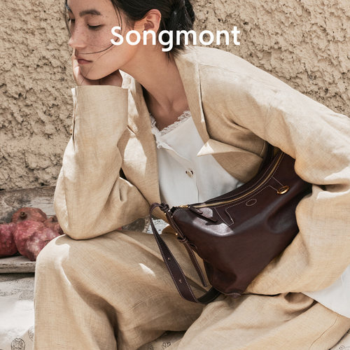 Songmont山下有松循迹系列浅行Ⅱhobo包牛皮单肩腋下通勤饺子包女 - 图1