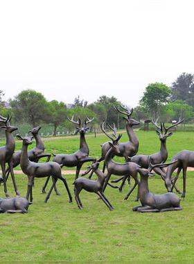 户外玻璃钢仿铜鹿雕塑园林景观庭院小区草坪动物抽象鹿装饰品摆件