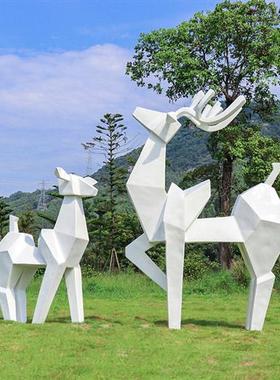 户外大型抽象几何切面玻璃钢梅花鹿雕塑园林售楼部景观装饰品摆件