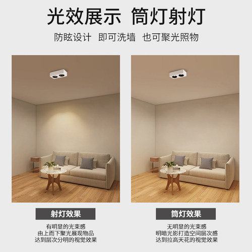 繁简led明装射灯超薄客厅卧室走廊无主灯照明cob吸顶式双头斗胆灯 - 图1