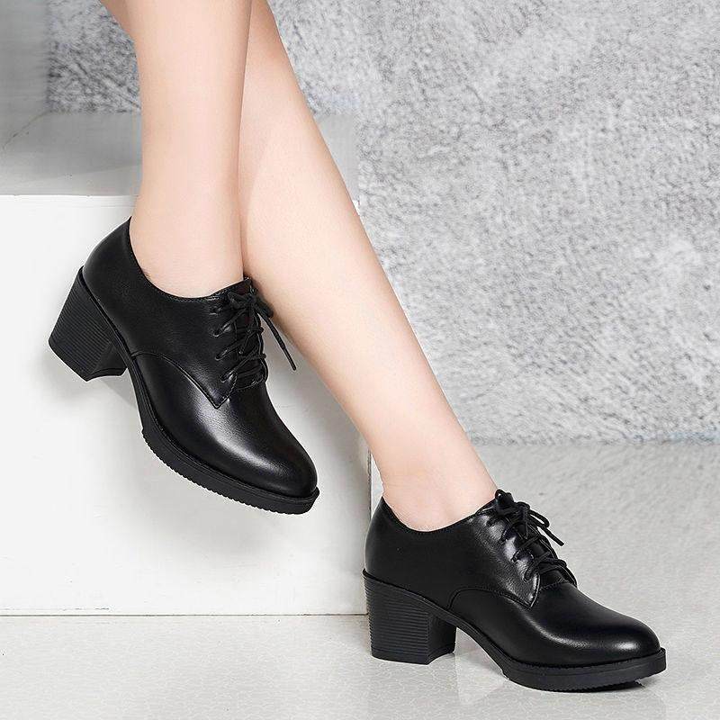 真软皮妈妈鞋深口单鞋女高跟鞋工作上班皮鞋黑色中跟粗跟中年女鞋,淘宝优惠券,粉丝福利购,淘宝优惠卷