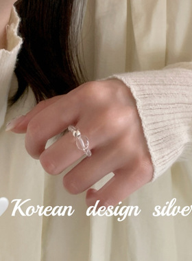 韩国东大门小众设计春夏新款S925纯银 白水晶银珠戒指 叠戴ins女