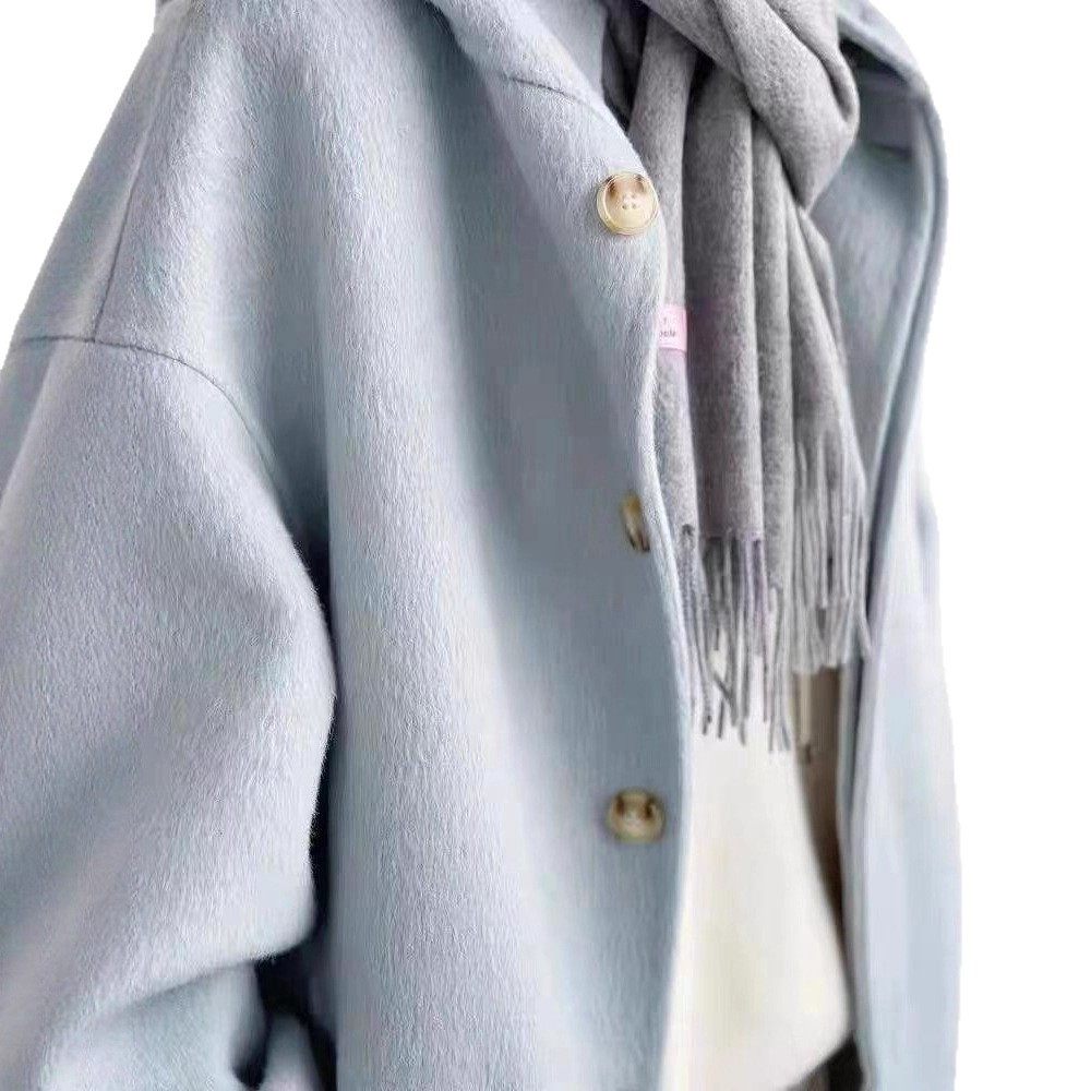 胖mm特大码300斤毛呢外套女秋冬季时尚感小个子奶油蓝色连帽大衣,淘宝优惠券,粉丝福利购,淘宝优惠卷