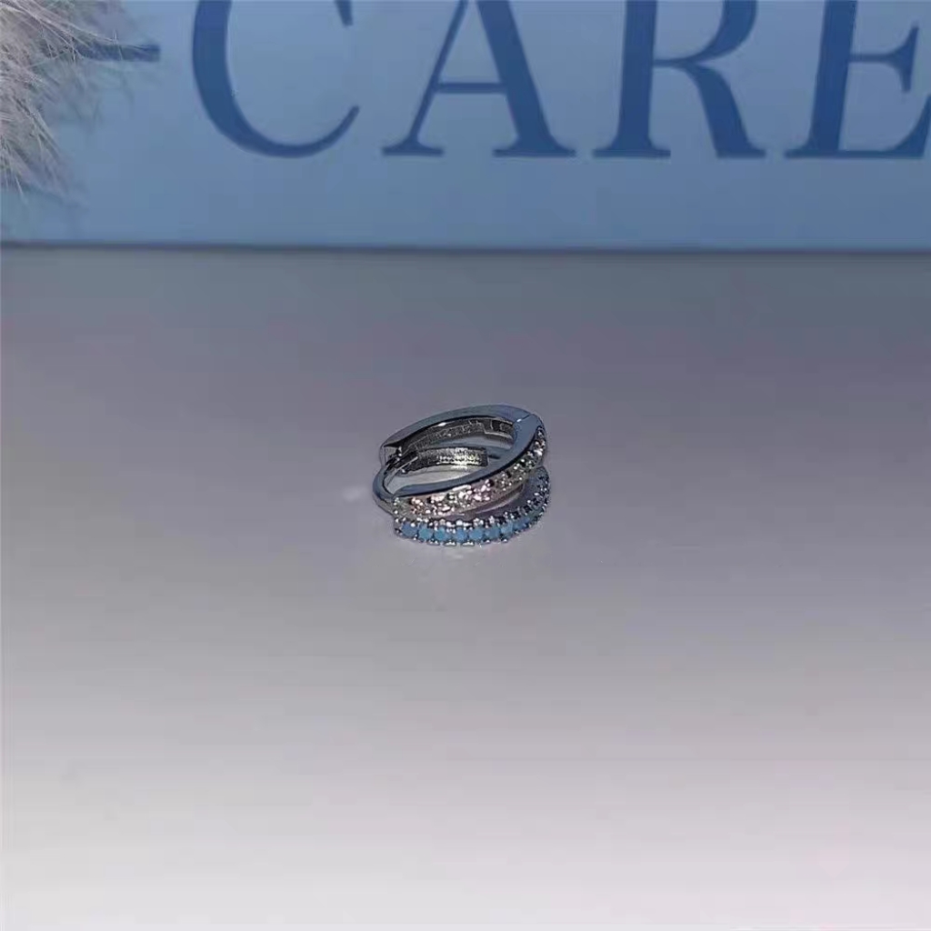 S925银针超闪碎冰蓝华子钛钢耳骨钉蓝色ins耳骨环耳圈叠带耳钉 - 图1