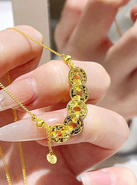 古法沙金五帝钱币项链女款2026新