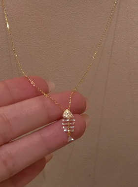 爆闪满钻金色鱼骨项链女高级感