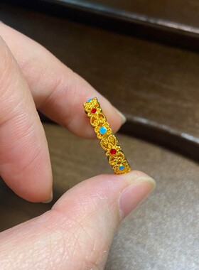 古法珐琅彩花丝戒指女轻奢高级感