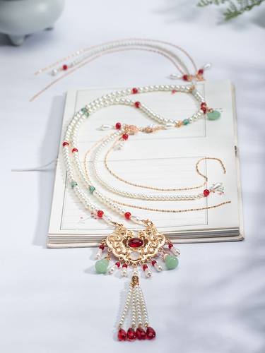 【美人醉】汉服马面裙项链背云长璎珞项圈复古珍珠吊坠古风饰品女 - 图2