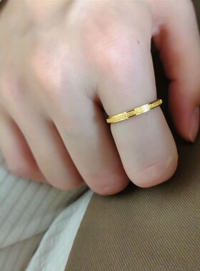 18k金色磨砂面戒指女韩版