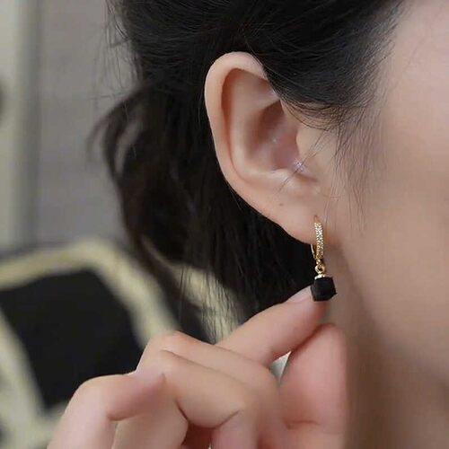 黑色方块吊坠耳扣耳环2026新款防过敏微镶锆石耳扣气质韩国耳饰女 - 图2