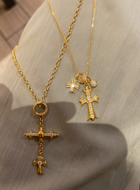 V金不掉色/十字架吊坠细闪复古