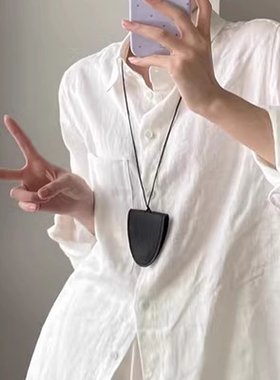 韩版挂脖磁吸长款皮质项链女便携