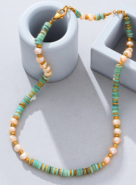 绿色贝壳淡水珍珠项链女夏季