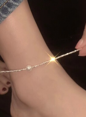 浅搭一下ba~碎银珍珠脚链女轻奢