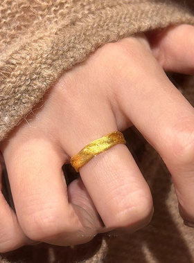 金色丝绸纹理戒指女小众设计感