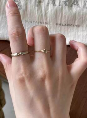 中古金色拉丝素圈戒指女高颜值