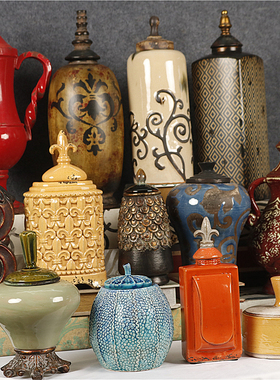 做旧浮雕冰裂纹釉陶瓷收纳瓶子