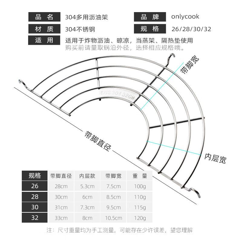 onlycook304不锈钢油炸沥油架加粗滤油神器家用厨房半圆锅边架28c - 图1