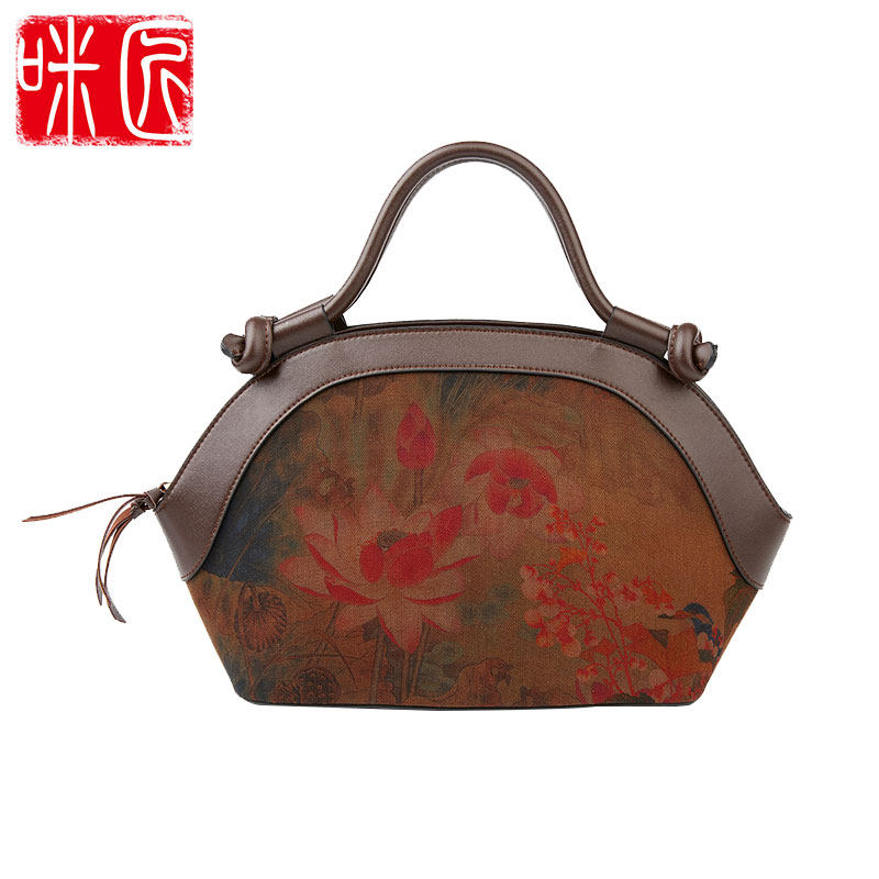 国潮民族复古风真丝绢纺印花妈妈包 咪匠女士包袋