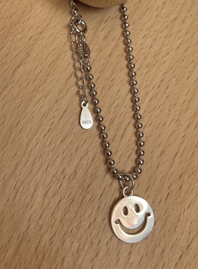 JUNHE设计新款潮流哈温黄河温夏温笑脸吊坠款925纯银圆珠链手链