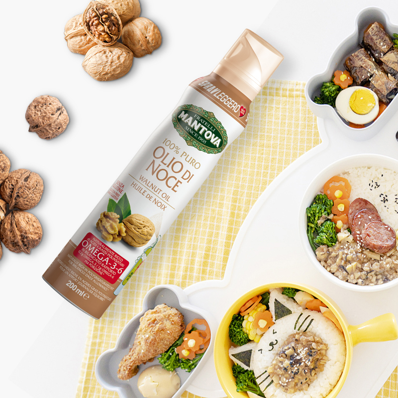 轻喷宝宝核桃油进口罐装食用油儿童核桃油送婴儿辅食油食谱200ml