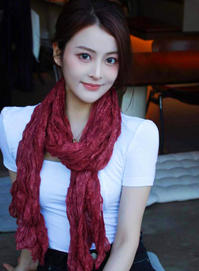 唯莎伦四季褶皱女丝巾围巾