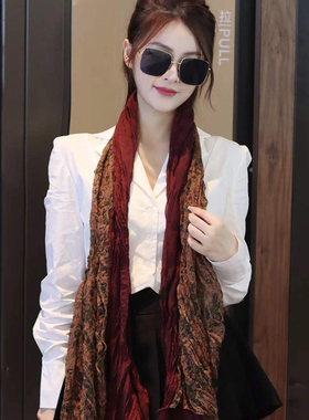 唯莎伦四季褶皱百搭女碎花丝巾