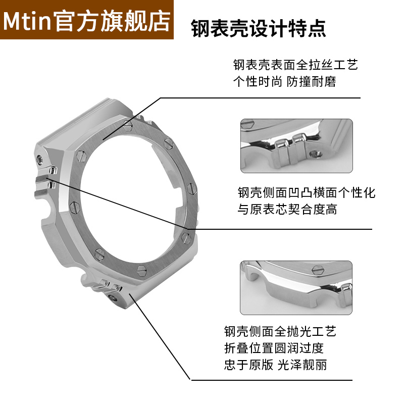 改装不锈钢金属表带表壳GA-2100 GA2110手表带配件农家橡树男女 - 图0