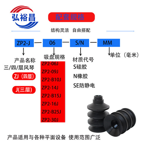 SMC机械手真空吸盘嘴工业气动元件风琴三层强力ZP2-06J/16J30J款 - 图2