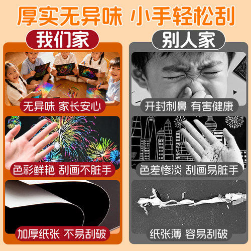 爽叠8k刮画纸刮刮画小学生专用八开刮刮乐炫彩刮画纸幼儿园儿童a4刮刮纸16开刮蜡纸32k开刮花纸16k黑色呱呱画 - 图1