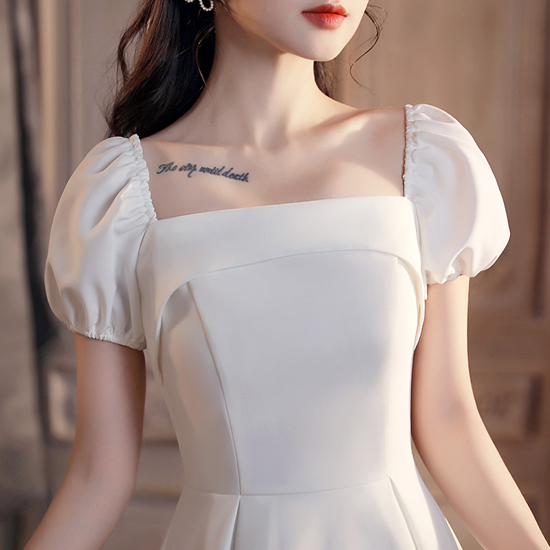 领证夏小个子登记法式缎面轻连衣裙 美蓓可连衣裙