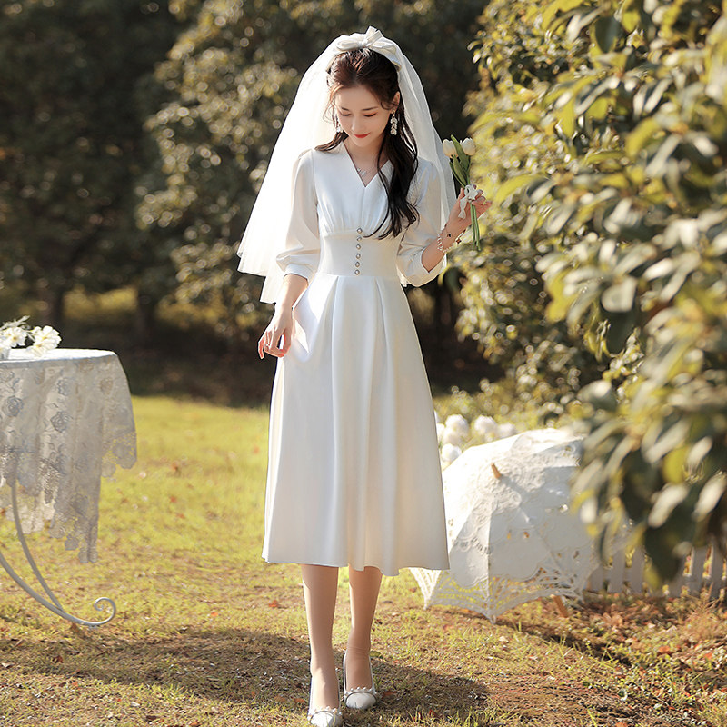 领证小白秋冬法式冬日常登记连衣裙 美蓓可连衣裙