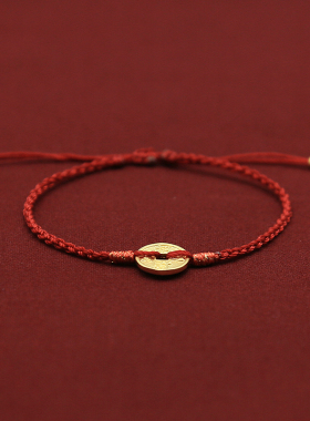 情侣925纯银镀金本命年手编红绳