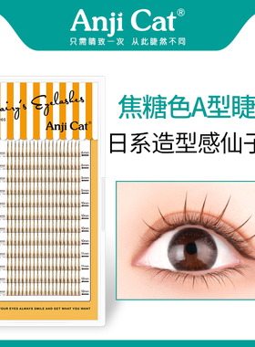 anjicat焦糖色a型睫毛单簇朵毛