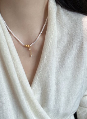 古法拉丝葫芦铜钱4mm珍珠项链