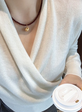 本命年红色串珠古法福袋元宝项链