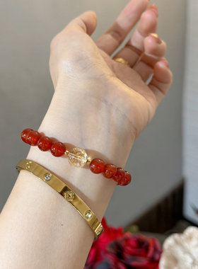 杨杨babytime【聚宝盆】天ran黄水晶新中式红玛瑙手串招財珠手链
