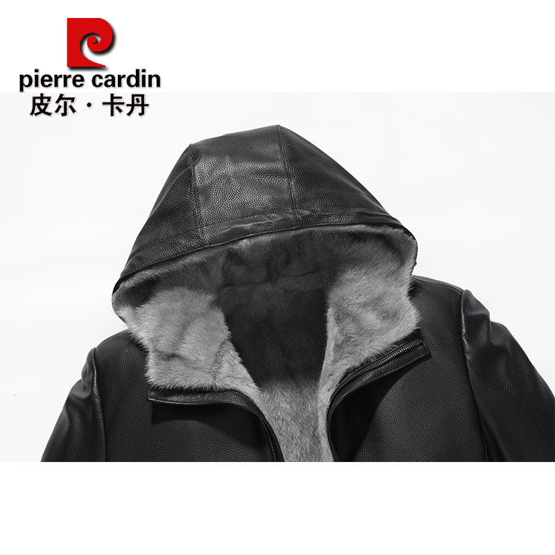 皮尔卡丹水貂派尼克服男连帽皮草中长款加厚貂皮大衣外套52-2101