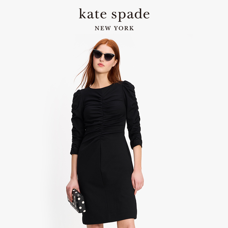 【春季新品】kate spade ks圆领褶皱连衣裙日常通勤休闲时尚女-图1