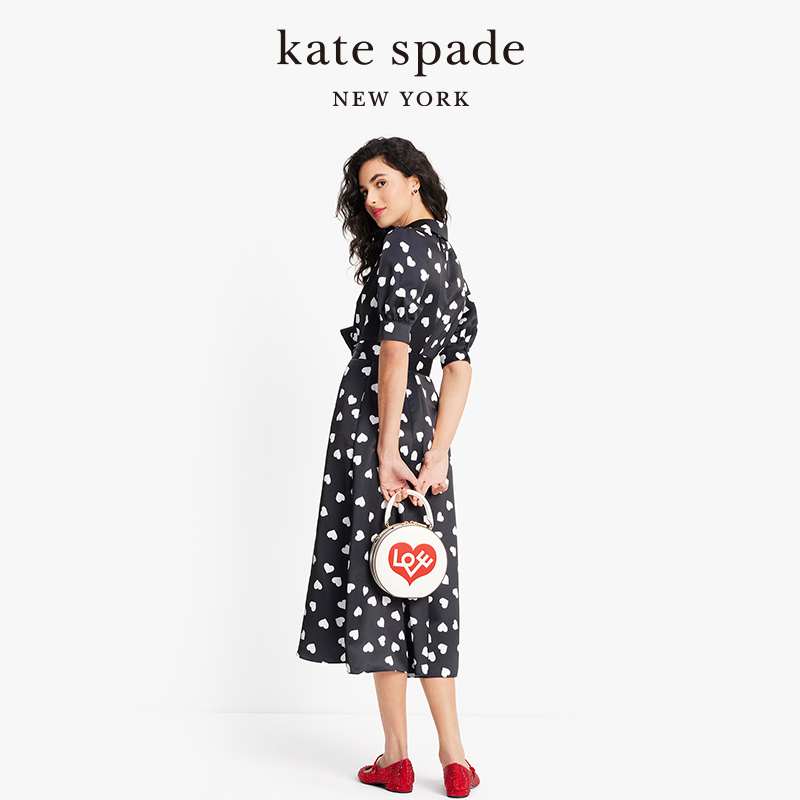 kate spade ks心形印花收腰连衣裙日常通勤爱心女-图2