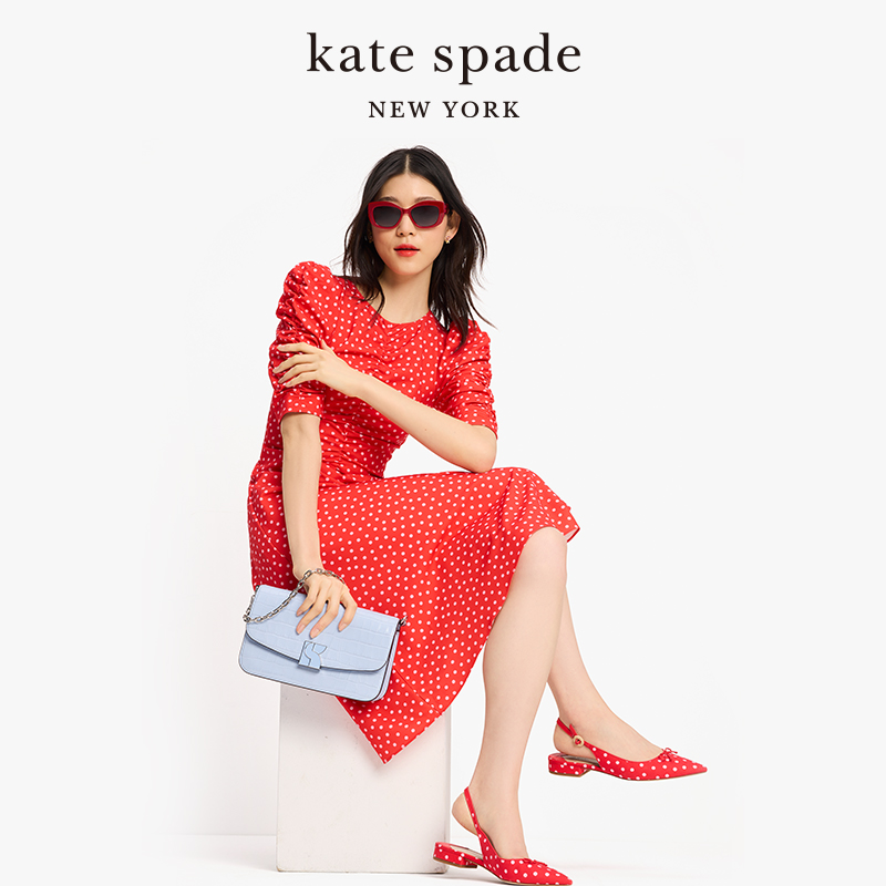 【春季新品】kate spade ks春日波点褶皱连衣裙日常通勤休闲女-图0