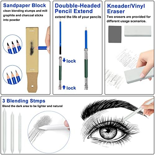 50 支素描铅笔绘图铅笔套装艺术用品 | 素描铅笔、石墨、木炭、素